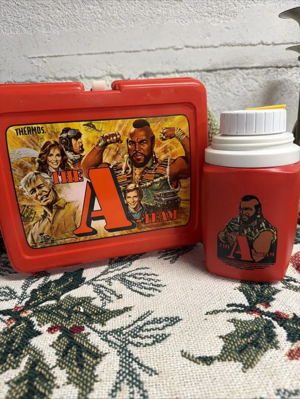 Vintage 1983 Plastic A-Team Lunchbox and Thermos Mr T Red Made In USA